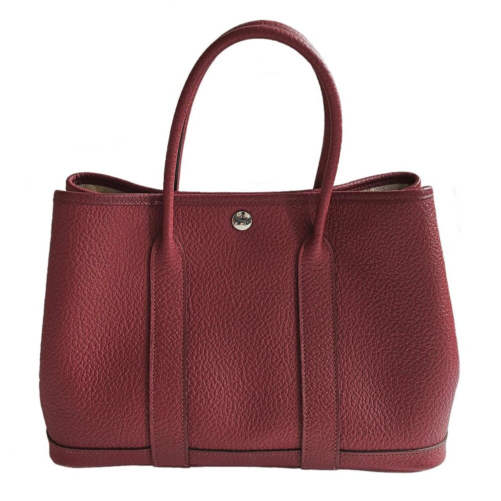 Hermes Burgundy Leather Tote Handbag